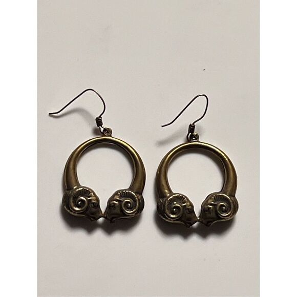 Double Ram Hoop Dangle Earrings Vintage Women Designer Jewelry - Picture 1 of 7